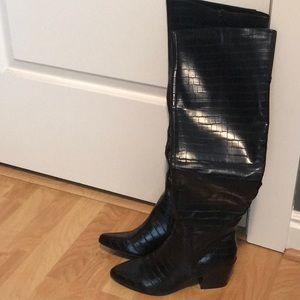 Qupid black over the knee croc pattern boots